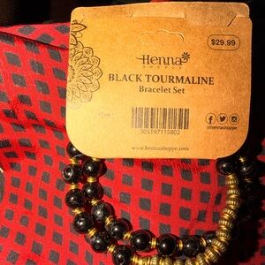 NWT Henna Shoppe Black Tourmaline Bracelet Set
